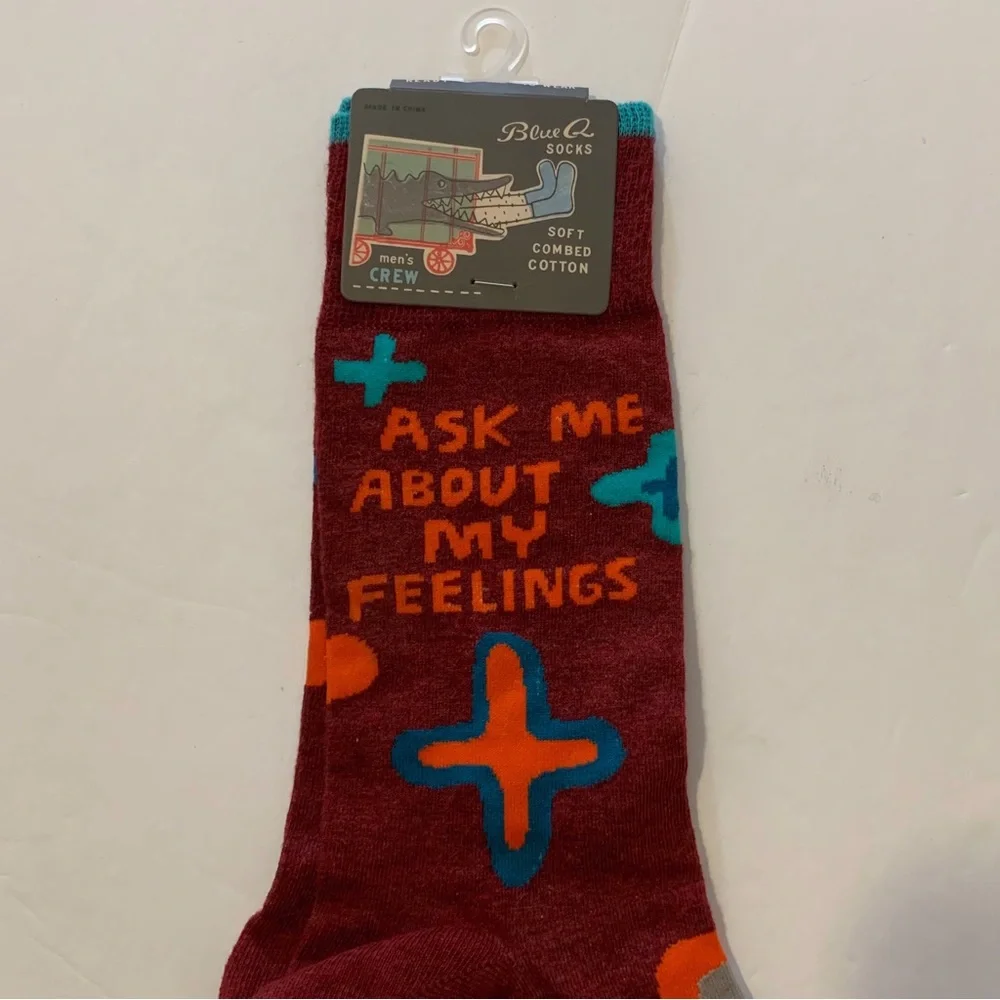 Blue Q “Ask Me About My Feelings” Socks